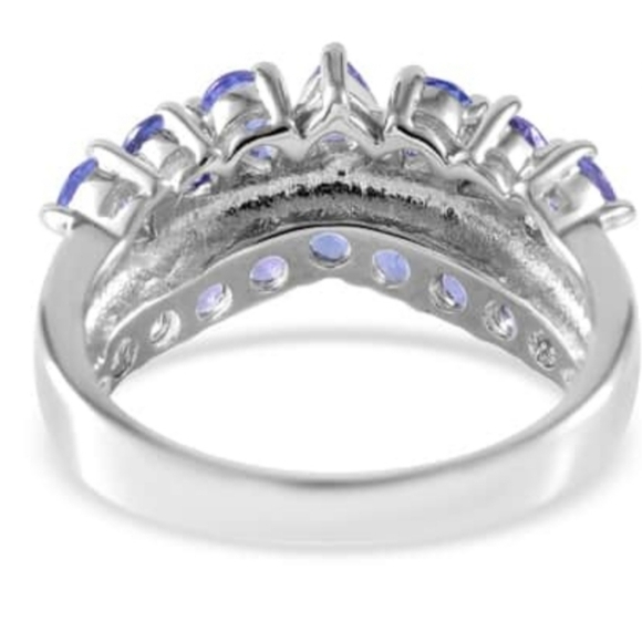 Tanzanite Double Row Chevron Band In Platinum Over Sterling 1.65 Ctw Sz 6 New - Picture 5 of 9